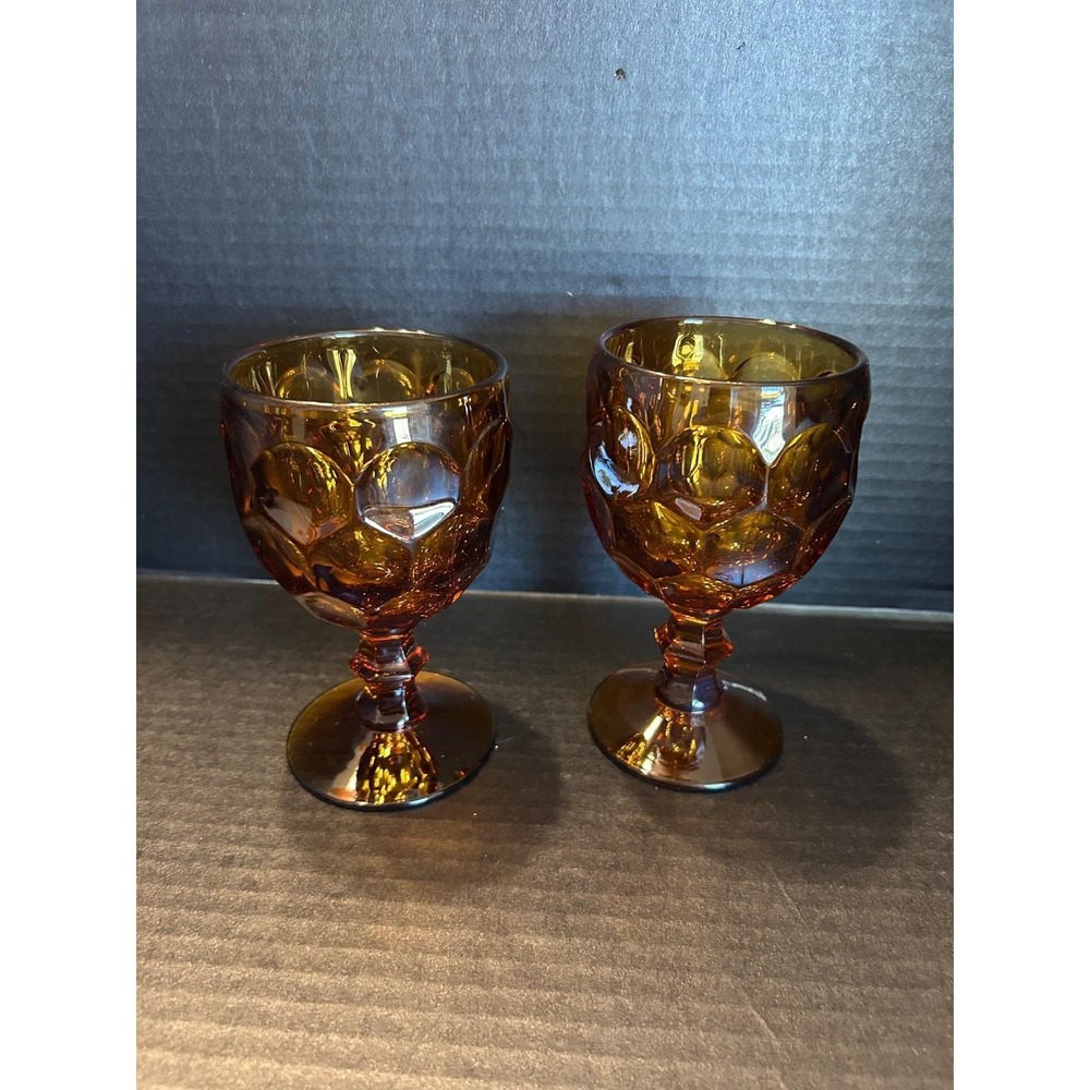 Vintage Imperial Glass Wine Glasses Provincial Amber Set of 2 Goblets